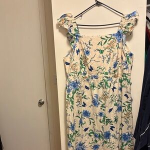London Times Cream Maxi Dress with Blue and Green Floral Print